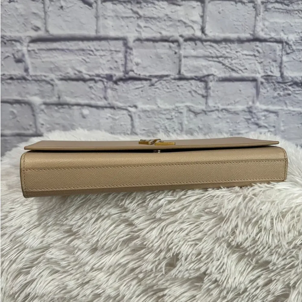 SAINT LAURENT Kate Monogram Clutch Tan